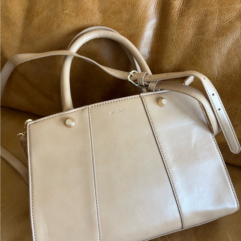 ALDO Camel Tan Leather Structured Satchel - Picture 15 of 16
